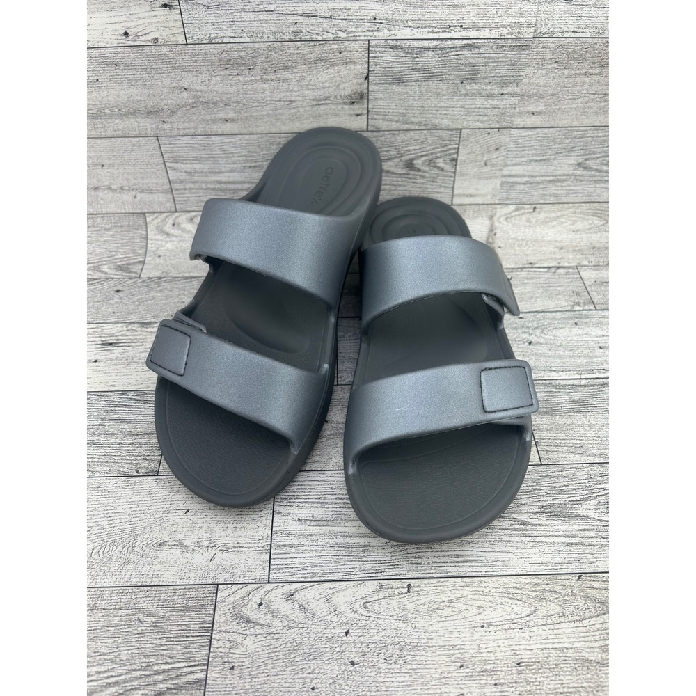 Aetrex Bali Orthotic Metallic Gray Adjustable Strap Slide Sandals Women Sz 6